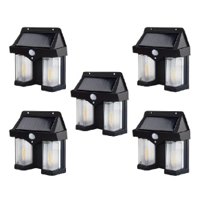 Set 5 x Lampi solare duble pentru perete, 2W, 1200LM, protectie intemperii IP65, pentru casa sau gradina, negru - Img 1