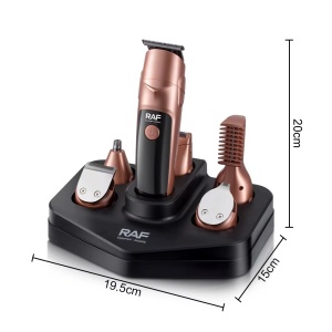 Set cu aparat de tuns fara fir, RAF R4021, 5W, cu 19 accesorii, incarcare USB Type C si suport, 19.5x15x20cm, negru-cupru - Img 7