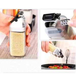 Set recipiente pentru condimente si oliviera, 5 piese, cu suport, sticla, plastic si inox, 2x90ml, 2x175ml, 14.5x11.5x21.5cm, negru-argintiu-transparent - Img 5