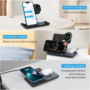 Statie de incarcare rapida 3 in 1 fara fir, magnetic, pliabil, 15W pentru telefon, ceas, casti - Img 9