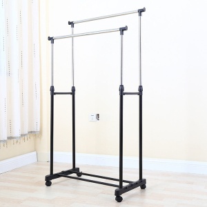 Suport dublu pentru umerase si haine tip stander, Cu roti si inaltime reglabila 94-160cm - Img 2