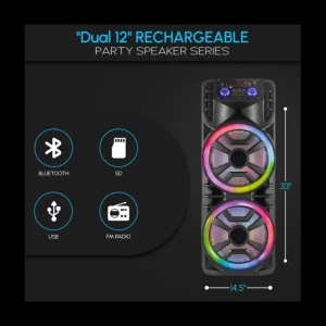 Boxa Portabila cu 2 Difuzoare x 12", Bluetooth, 80W, Super Bass, Microfon, Telecomanda, 6000 mAh, RGB, Negru - Img 8