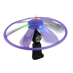 Jucarie interactiva disc zburator cu lansator si lumini, pentru copii 3 ani+, 15 cm, mov/verde - Img 1