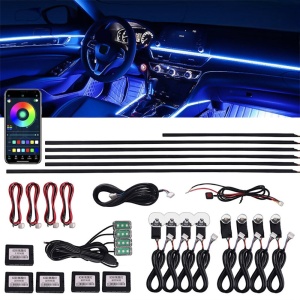 Kit lumini ambientale auto RGB 18 in 1, benzi acrilic, wireless - Img 1