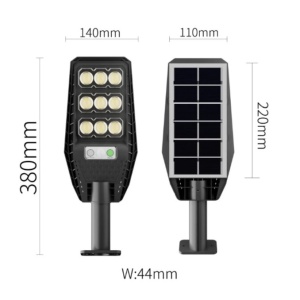 Lampa solara stradala cu telecomanda, Jortan, 100W, 6500k, IP66, cu senzor de miscare, suport, 9 cadrane, ABS, 38x14x4.4 cm, negru - Img 6