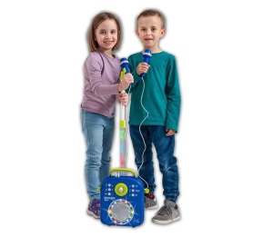Microfon Karaoke cu Stand, Sunet si Lumini, Functii multiple, 5ani+, 27x10x49.5cm, albastru - Img 4