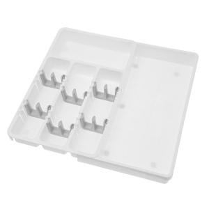 Organizator tacamuri pentru sertar, reglabil in latime, cu 4 sau 5 compartimente, 24/41cm x 38.5cm, alb - Img 2