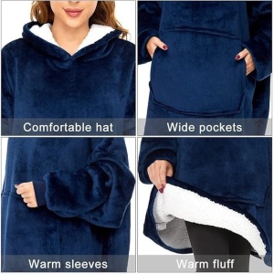 Patura Huggle tip Hanorac cu Gluga, Pufoasa si Foarte Comoda si Calduroasa, Marime Unica, Albastru/Rosu/Negru/Gri/Mov - Img 11