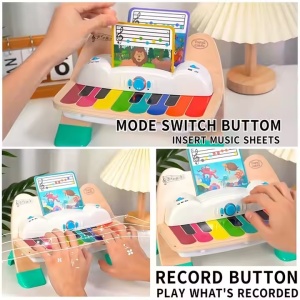 Pian interactiv pentru copii 1 an+, Magic Touch, din lemn, cu 3 partituri muzicale incluse, 17 x 25 x 31 cm, multicolor - Img 5