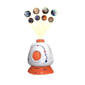 Proiector de planete cu 3 figurine, astronaut, robot si extraterestru, pentru copii 3 ani+, alb-portocaliu - Img 5