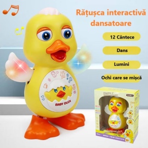 Ratusca dansatoare, cu 12 cantece si lumini, aripi miscatoare, 14 x 20 cm, pentru copii de peste 1 an, galben-portocaliu - Img 8