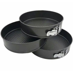 Set 3 tavi rotunde cu fund detasabil pentru copt prajituri sau blat pentru tort, din otel carbon - Img 1