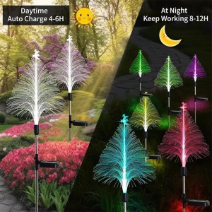 Set cu 2 Lampi Solare in forma de Bradut de Craciun, 7 Culori Schimbatoare, 90cm Inaltime, Multicolor - Img 7