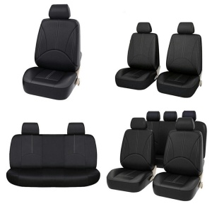Set Huse Scaune Auto din Piele Ecologica Neteda si Insertii Piele Perforata, 9 Piese Calitate Premium Welora®, Universal, Negru - Img 2