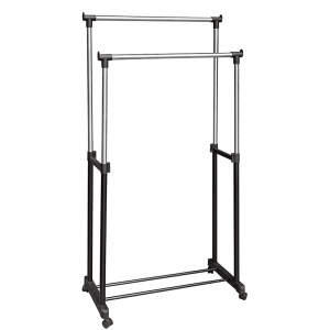 Suport dublu pentru umerase si haine tip stander, Cu roti si inaltime reglabila 94-160cm - Img 4