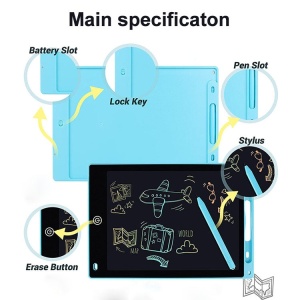 Tableta grafica pentru copii, Display de 12", cu Buton de blocare si stergere, Stilou, Roz - Img 4