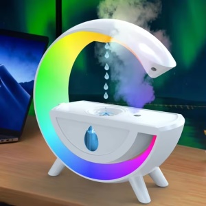 Umidificator cu lumina, picaturi antigravitatie si aromaterapie, 5W, capacitate 350ml, din plastic, alb - Img 1