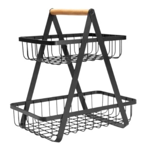 Cos de fructe decorativ, Metal, 2 etaje, Negru - Img 2