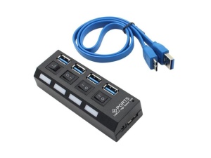 Hub USB cu 4 Port USB 3.0 de mare viteza, Buton On/Off, cu cablu de alimentare inclus, negru - Img 2