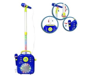 Microfon Karaoke cu Stand, Sunet si Lumini, Functii multiple, 5ani+, 27x10x49.5cm, albastru - Img 5