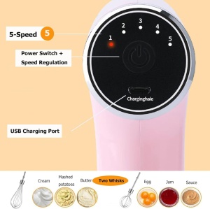 Mini blender electric, portabil, reincarcabil 3 in 1, cu 4 accesorii, roz - Img 6