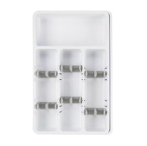Organizator tacamuri pentru sertar, reglabil in latime, cu 4 sau 5 compartimente, 24/41cm x 38.5cm, alb - Img 3