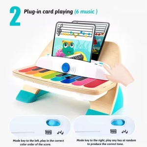 Pian interactiv pentru copii 1 an+, Magic Touch, din lemn, cu 3 partituri muzicale incluse, 17 x 25 x 31 cm, multicolor - Img 6