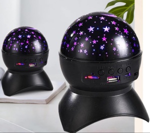 Proiector LED cer instelat, cu difuzor bluetooth, control din telefon, USB, negru - Img 3