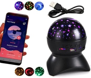Proiector LED cer instelat, cu difuzor bluetooth, control din telefon, USB, negru - Img 5