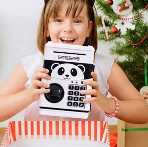 Pusculita Panda pentru copii 3 ani+, cu functie ATM, cod pin si seif, alb cu negru - Img 2