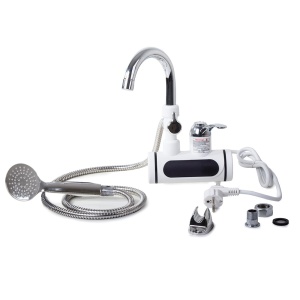 Robinet electric pentru incalzit apa instant, 3000W, afisaj LCD, metalic, cu dus, inaltim robinet 31 cm, alb - Img 4