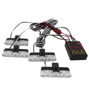 Set 4 lumini LED de avertizare rosu-albastru pentru grila, functii stroboscop, 36W, 12V - Img 1