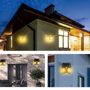 Set 5 x Lampi solare duble pentru perete, 2W, 1200LM, protectie intemperii IP65, pentru casa sau gradina, negru - Img 4