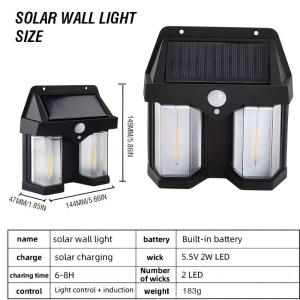 Set 5 x Lampi solare duble pentru perete, 2W, 1200LM, protectie intemperii IP65, pentru casa sau gradina, negru - Img 8