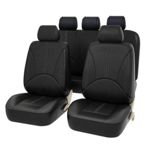Set Huse Scaune Auto din Piele Ecologica Neteda si Insertii Piele Perforata, 9 Piese Calitate Premium Welora®, Universal, Negru - Img 1