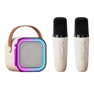 Set karaoke cu boxa 5W si 2 microfoane, wireless, bluetooth, lumina RGB, suporta moduri multiple de intrare, bej - Img 9