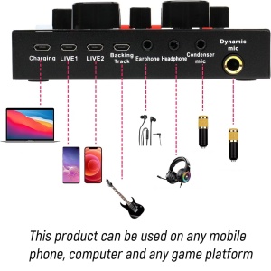 Set profesional cu Mixer Audio si Microfon MIC8, pentru podcast, inregistrare, live, tiktok, negru-auriu - Img 5