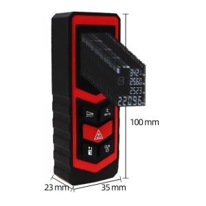 Telemetru cu Laser Profesional, 80m, Ecran LCD, Calcul Arie, Volum si Pitagora, Rosu-Negru - Img 3