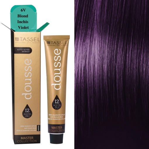 Pigment de par cu 12 uleiuri hranitoare si putin amoniac Dousse Tassel nr 6V, Blond Inchis Violet 100 ml