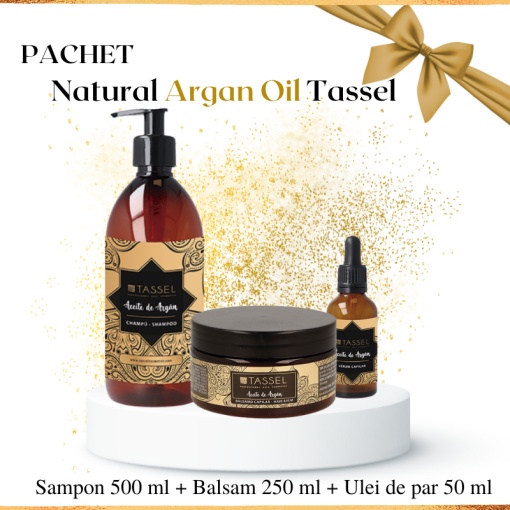 Pachet sampon, balsam si ulei de par cu argan TRATAMENT Natural Argan Oil Tassel