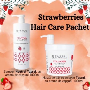Pachet sampon si masca de par Tassel Strawberries Hair Care, cu colagen si capsuni - 1 buc