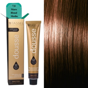 Vopsea de par cu 12 uleiuri hranitoare si putin amoniac Dousse Tassel nr 7.8, Maro Blond Mediu 100 ml