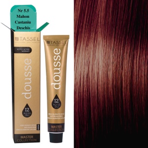 Vopsea de par cu 12 uleiuri hranitoare si putin amoniac Dousse Tassel nr 5.5, Mahon Castaniu Deschis 100 ml