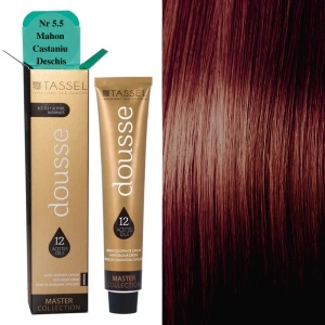Vopsea de par cu 12 uleiuri hranitoare si putin amoniac Dousse Tassel nr 5.5, Mahon Castaniu Deschis 100 ml
