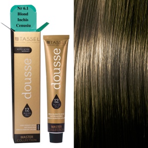 Vopsea de par cu 12 uleiuri hranitoare si putin amoniac Dousse Tassel nr 6.1, Blond Inchis Cenusiu 100 ml