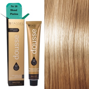 Vopsea de par cu 12 uleiuri hranitoare si putin amoniac Dousse Tassel nr 10, Blond Platina 100 ml