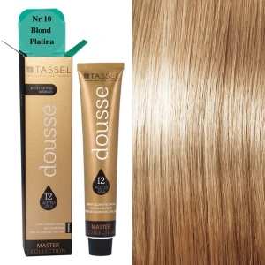Vopsea de par cu 12 uleiuri hranitoare si putin amoniac Dousse Tassel nr 10, Blond Platina 100 ml