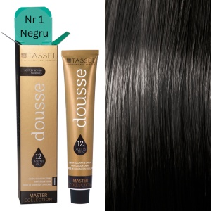 Vopsea de par cu 12 uleiuri hranitoare si putin amoniac Dousse Tassel nr 1, Negru 100 ml