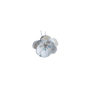 Ac pentru par, din metal, floare alba cu pietricele (strasuri), accesoriu pentru coc - 1 buc - Img 5