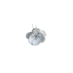 Ac pentru par, din metal, floare alba cu pietricele (strasuri), accesoriu pentru coc - 1 buc - Img 5